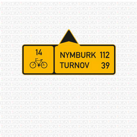Směrová tabule pro cyklisty s dvěma cíli