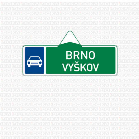 Směrová tabule pro příjezd k silnici pro motorová vozidla (s dvěma cíli)